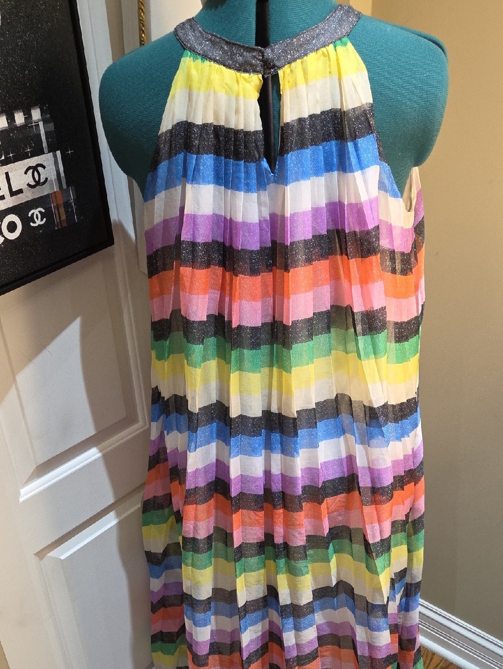 Nwot Large New York Company Colorful Striped Halter Maxi Dress With Belt - Picture 8 of 17